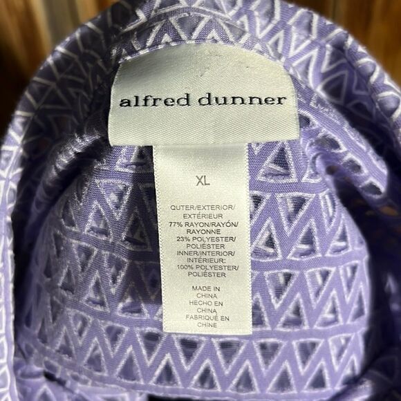 Alfred Dunner blouse top sheer geometric purple white slinky XL FiRM on PRICE - Picture 2 of 5